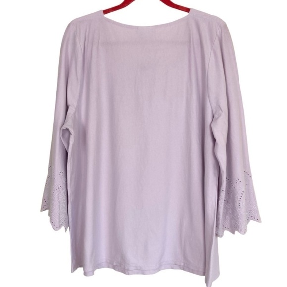 J. Jill Eyelet Trim 3/4 Bell Sleeve Square Neck Top Blouse Pale Lilac Sz XL NWT - Picture 4 of 14